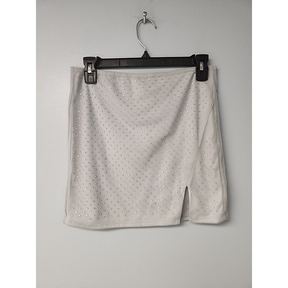 Forever 21 Womens M Gray Iridescent Holographic Studded Stretch Mini Skirt